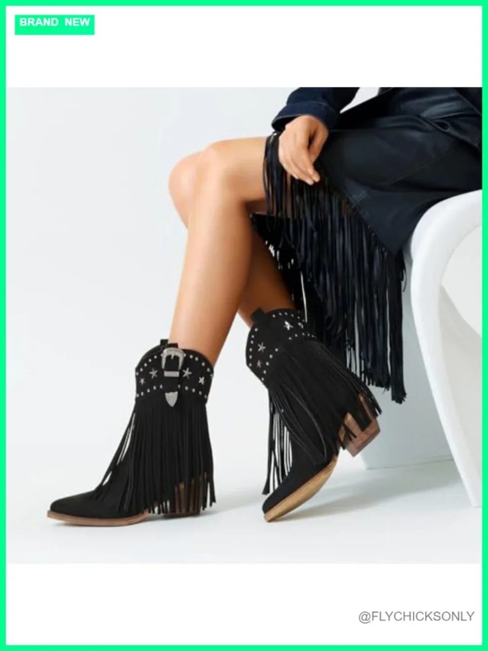 Layered Fringe Ankle Boots Pointed Toe Chunky Heel Suede Pull On